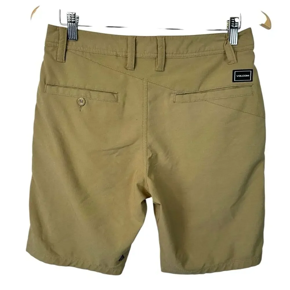 Volcom Surf Turf Tan Shorts 2 Way Stretch Flat Front Hybrid Casual 28